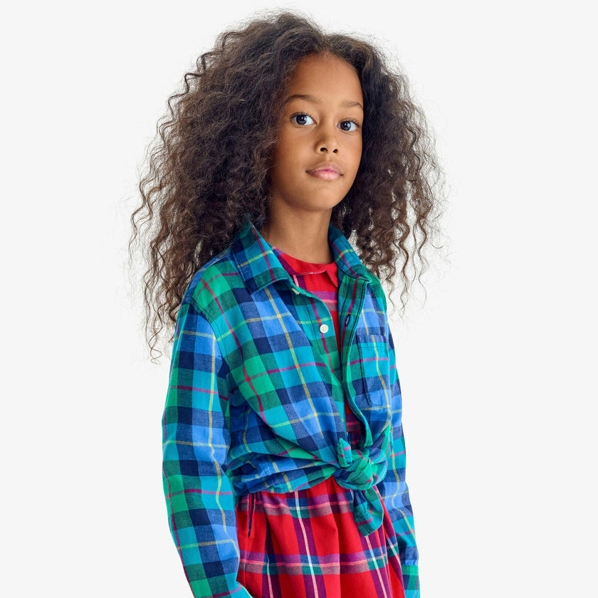 Kids long sleeve flannel dress in plaid