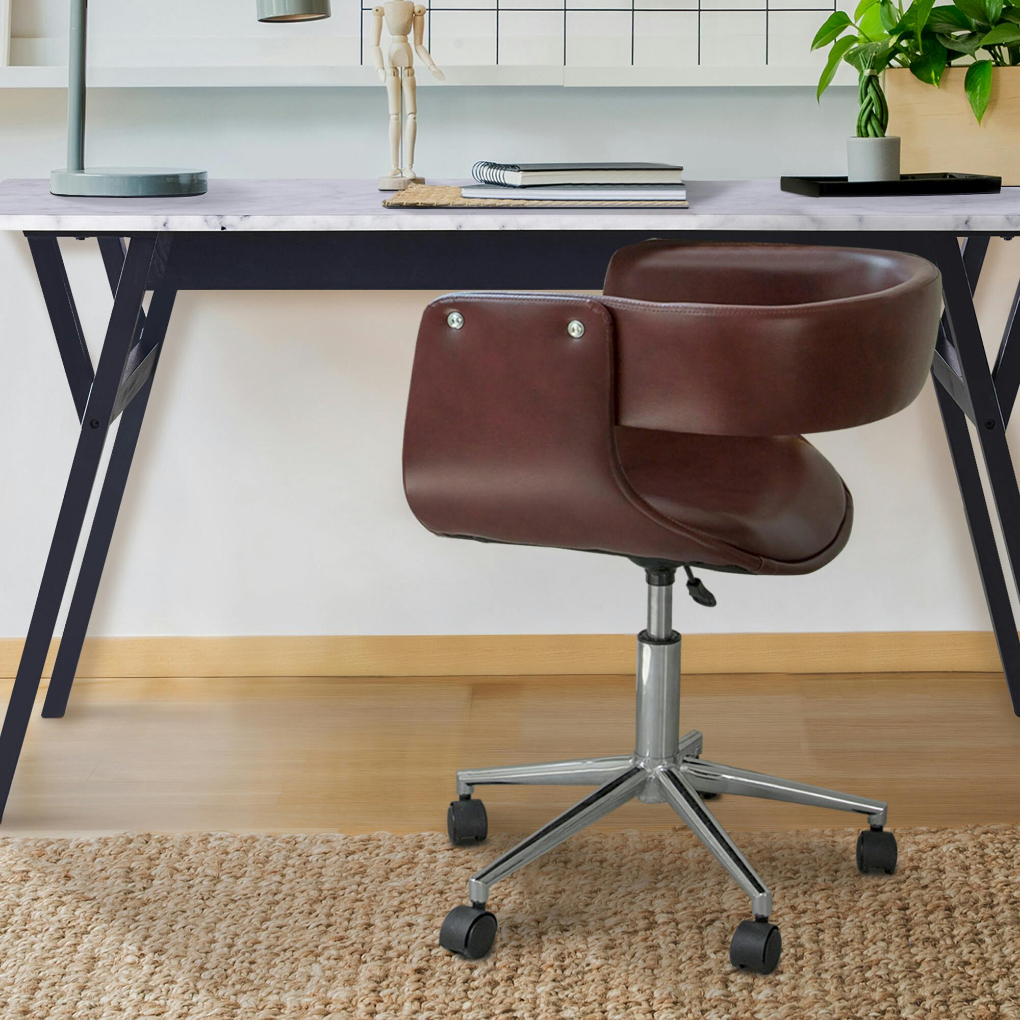 Modern PU Leather Office Chair with Adjustable-Height Ergonomic Mid-Back Seat