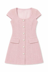 Zoe Pink Cap Sleeve Button Down Dress