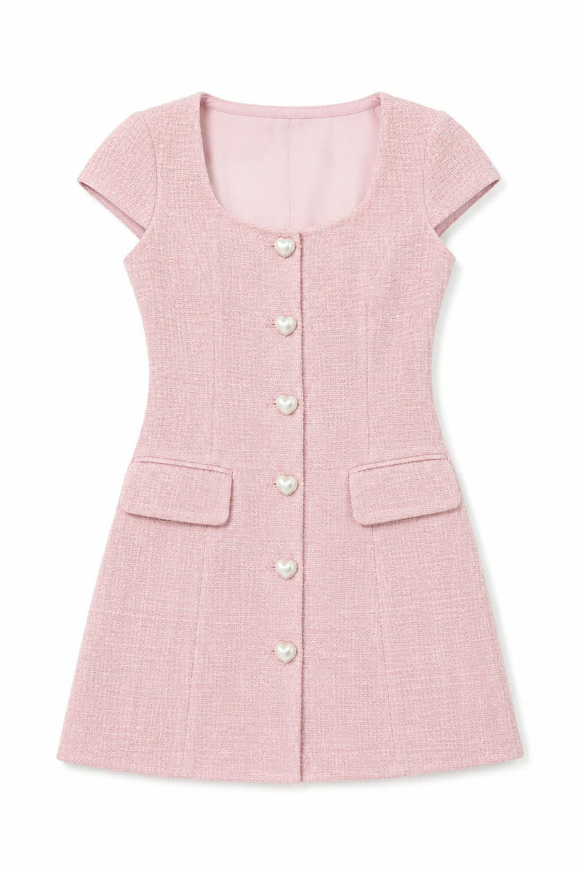 Zoe Pink Cap Sleeve Button Down Dress