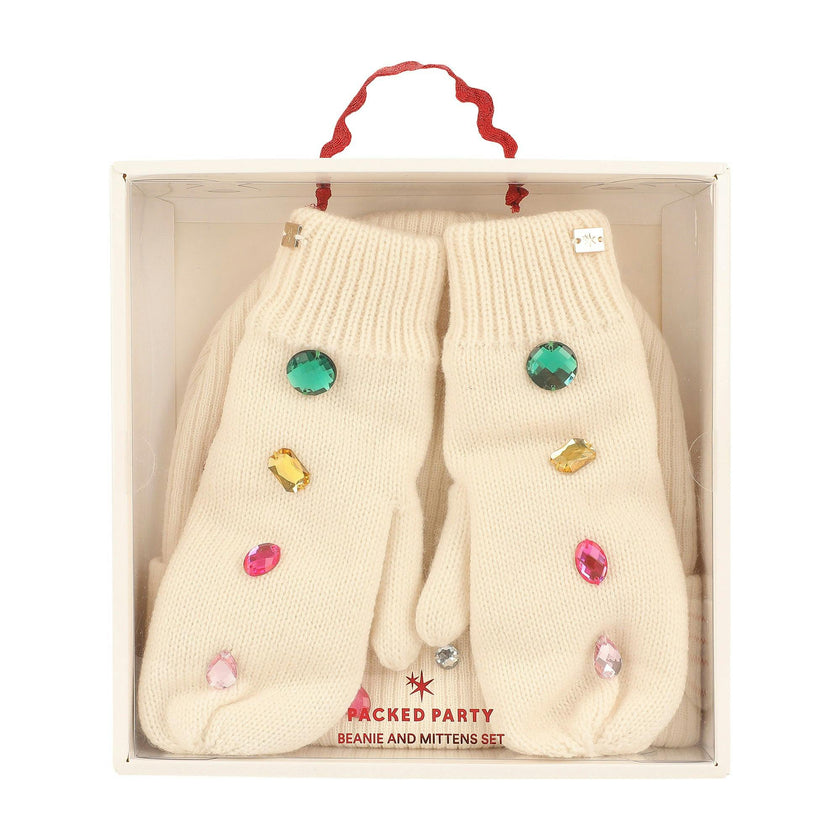 Packed Party Snow Cute Sparkle Beanie and Mittens  Set