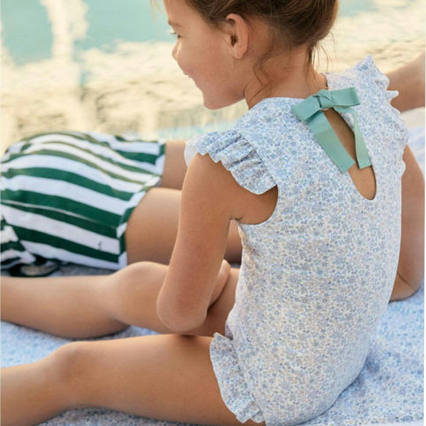 Girls Slate Floral Ruffle Sleeve Rashguard One Piece