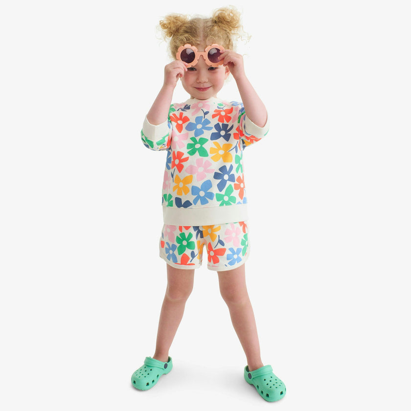 Kids recess short in rainbow blooms