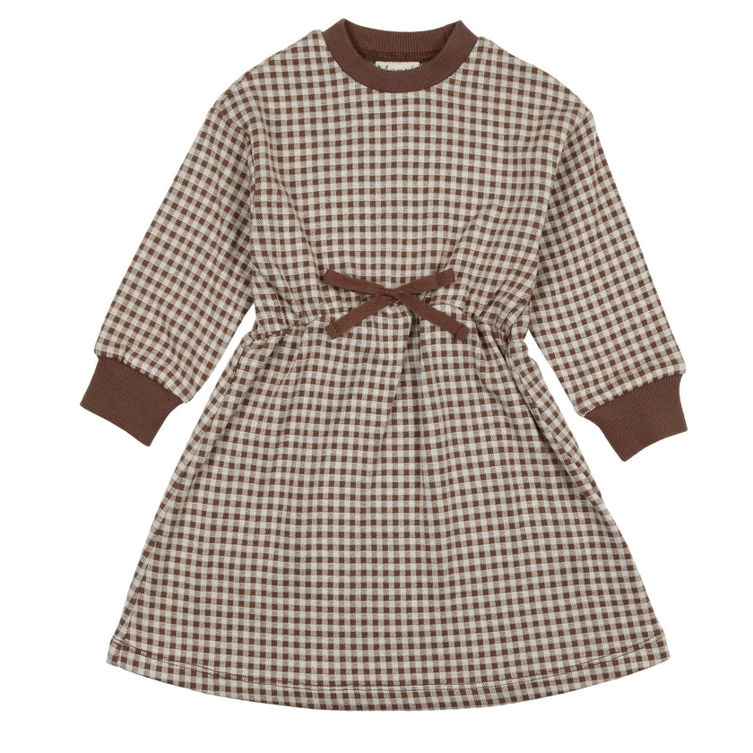 Soft Gingham Contrast Neck & Cuff Long Sleeve Dress