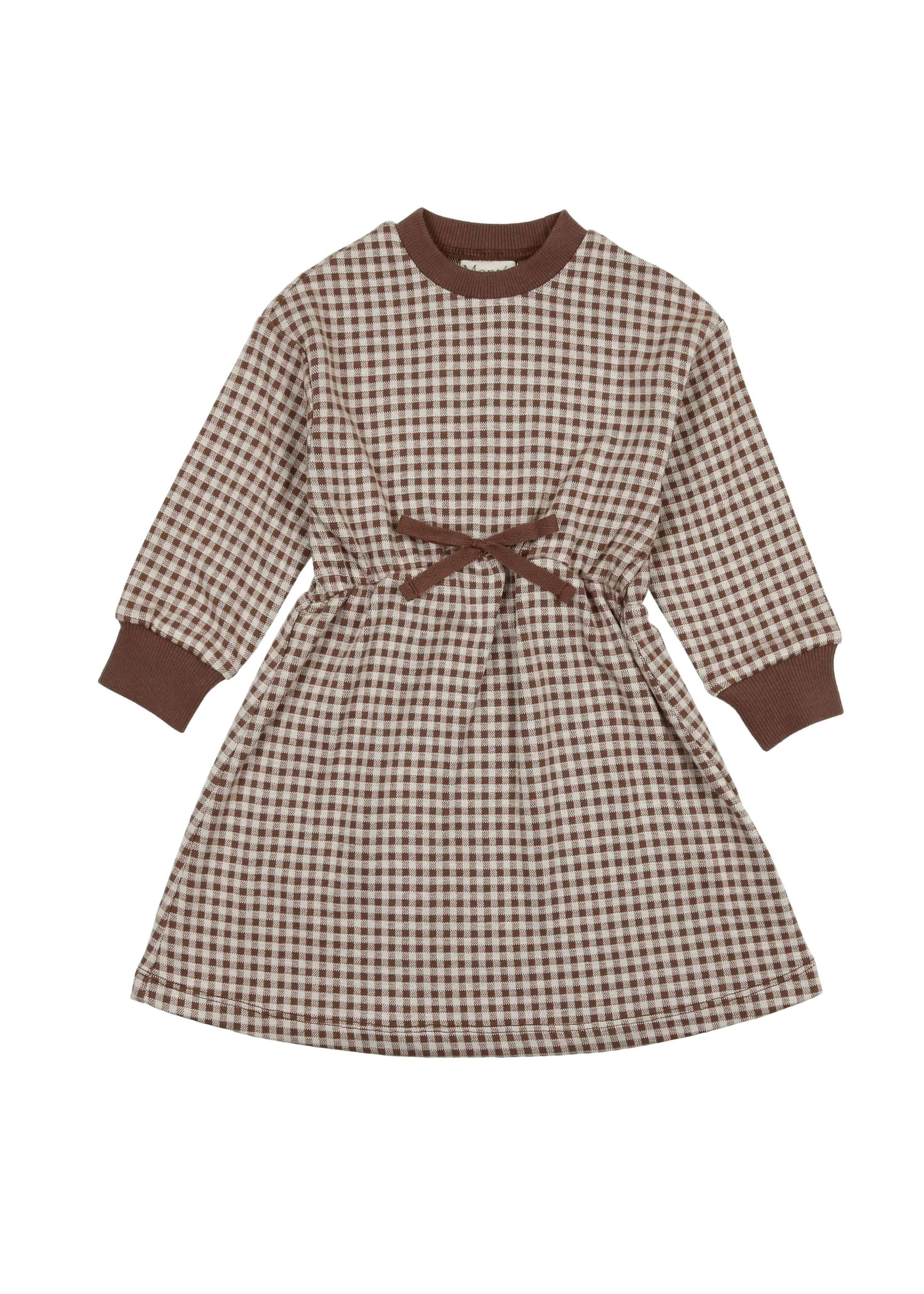 Soft Gingham Contrast Neck & Cuff Long Sleeve Dress