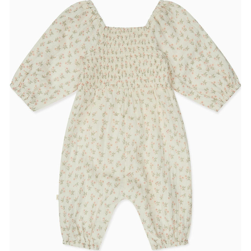 Floral Muslin Smocked Jumpsuit, Cream