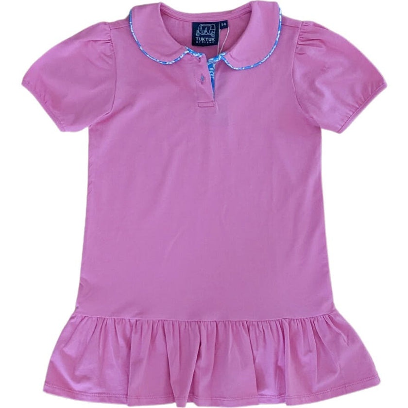 Pink Polo Dress with Blue Block Trim