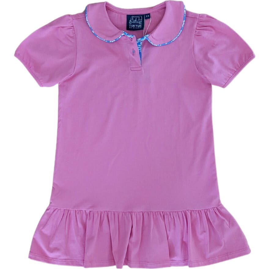 Pink Polo Dress with Blue Block Trim