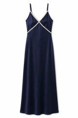 Miller Navy Satin Maxi Dress With Lace Trim