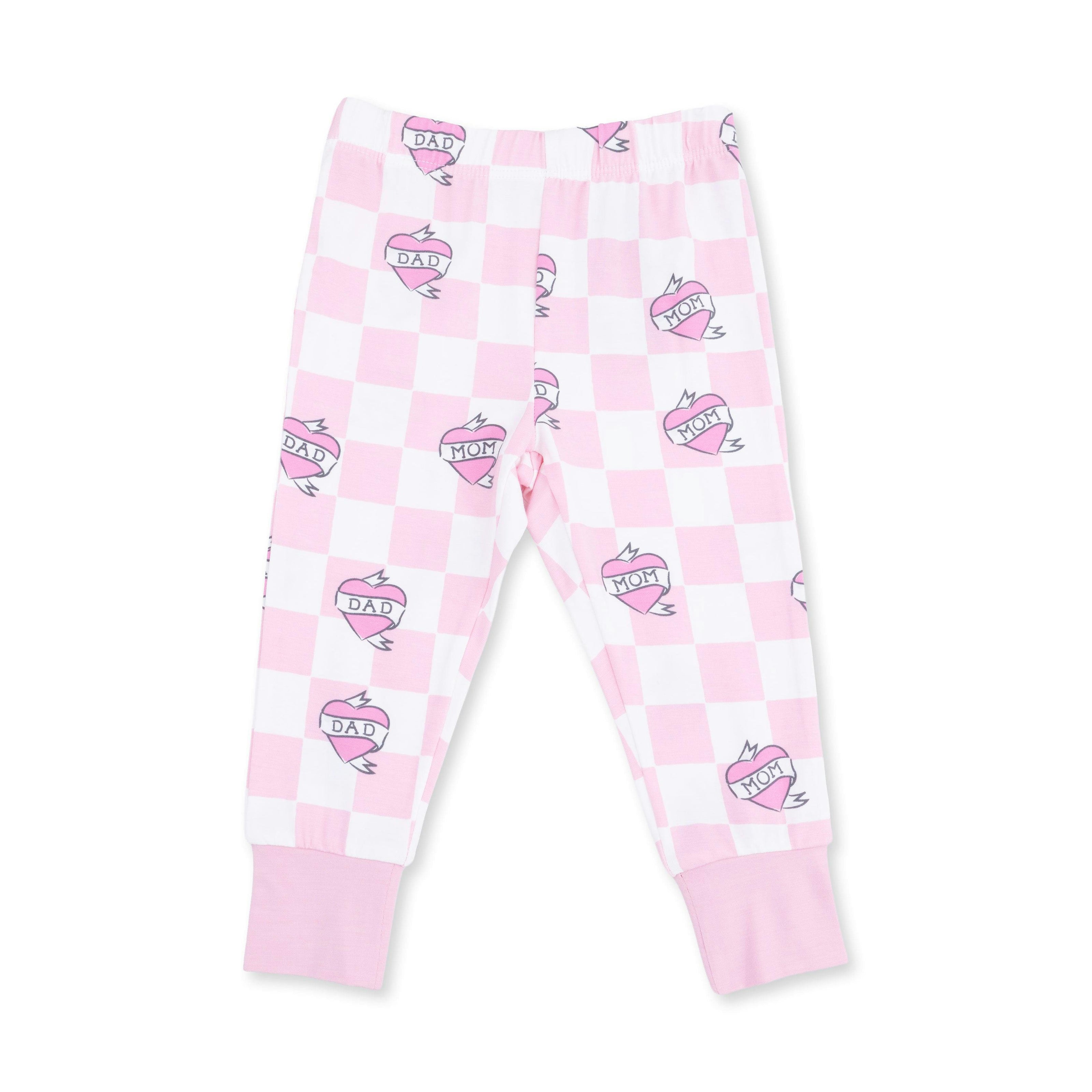 Heart Tattoo Check Pink - Short Sleeve Loungewear Set
