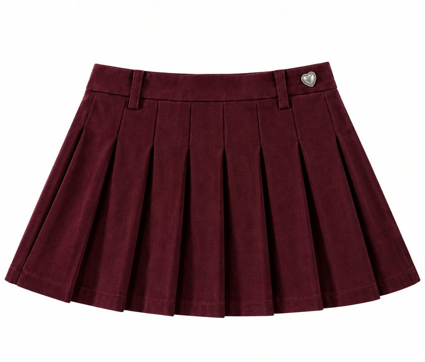 Jane Merlot Corduroy Pleated Skort