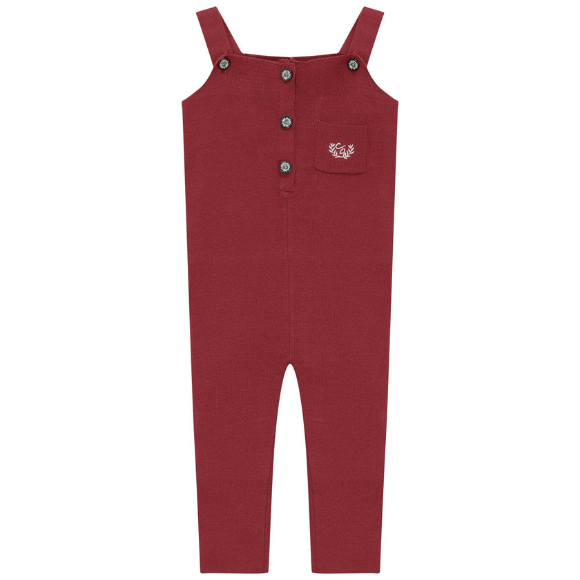 Crest Knit Embroidered Button Front Overalls