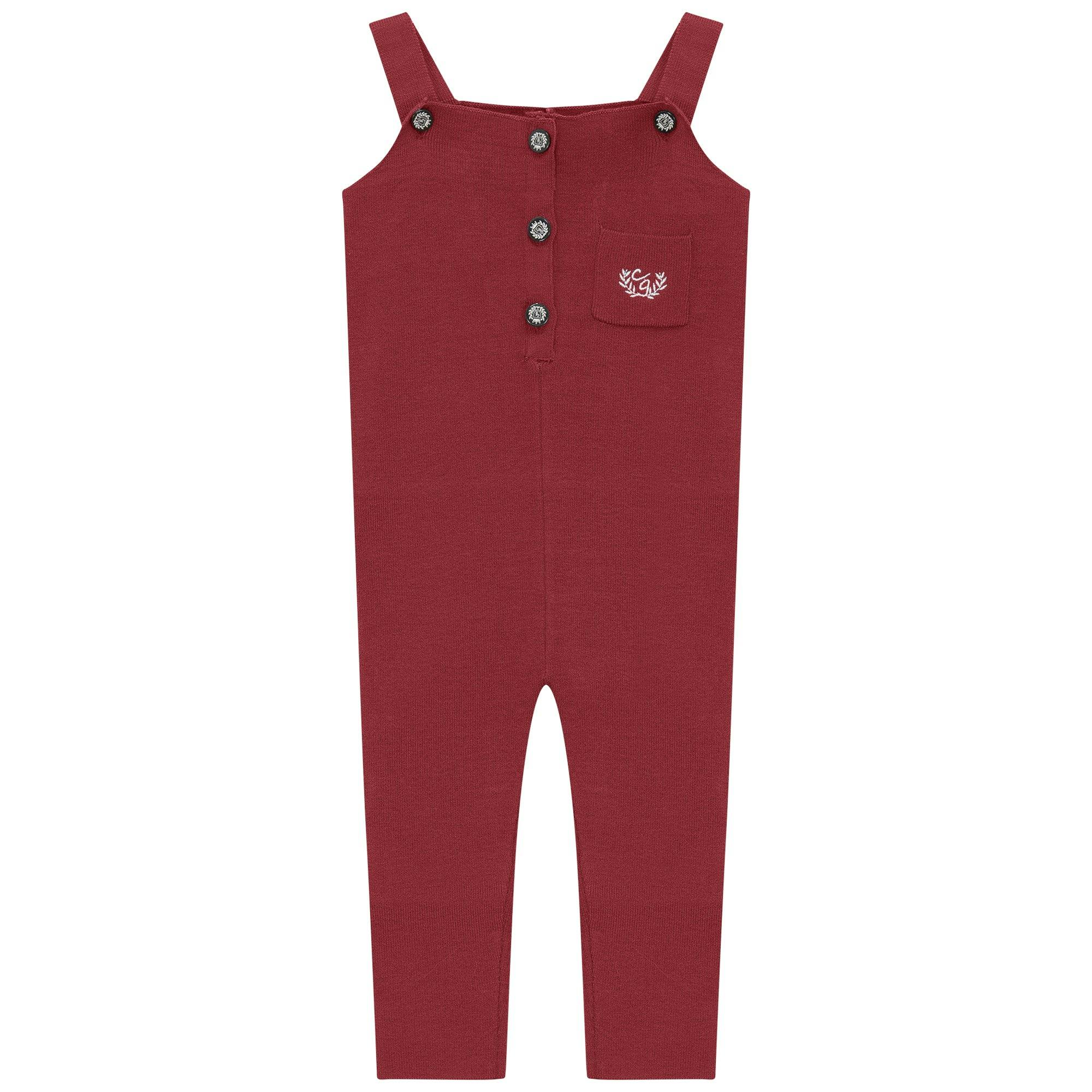 Crest Knit Embroidered Button Front Overalls