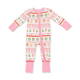Gingerbread Fair Isle Pink - Convertible Romper