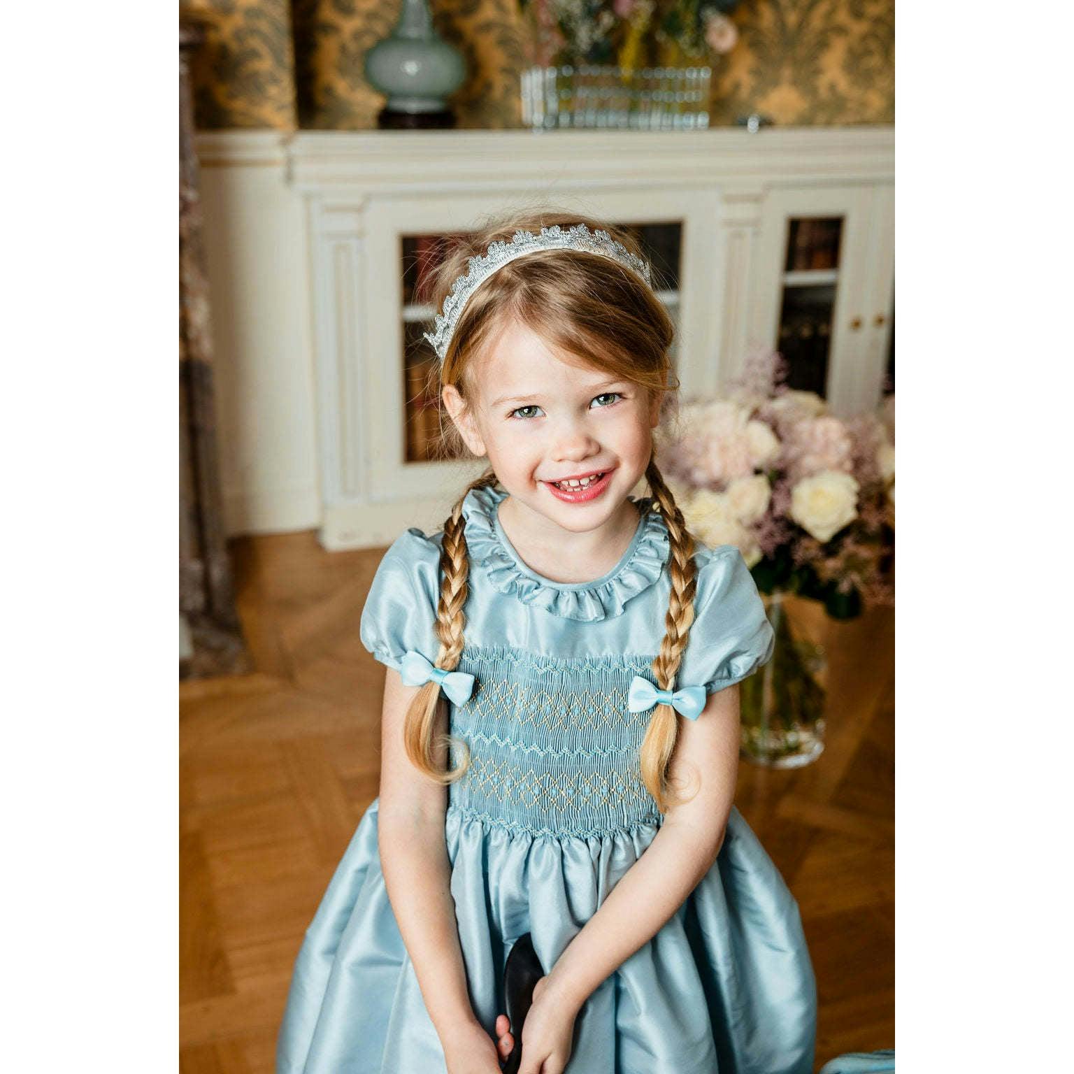 Astrid Blue Taffeta Smocked Girl Dress