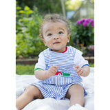 Stripe Seersucker Shortall With Lawn Mower