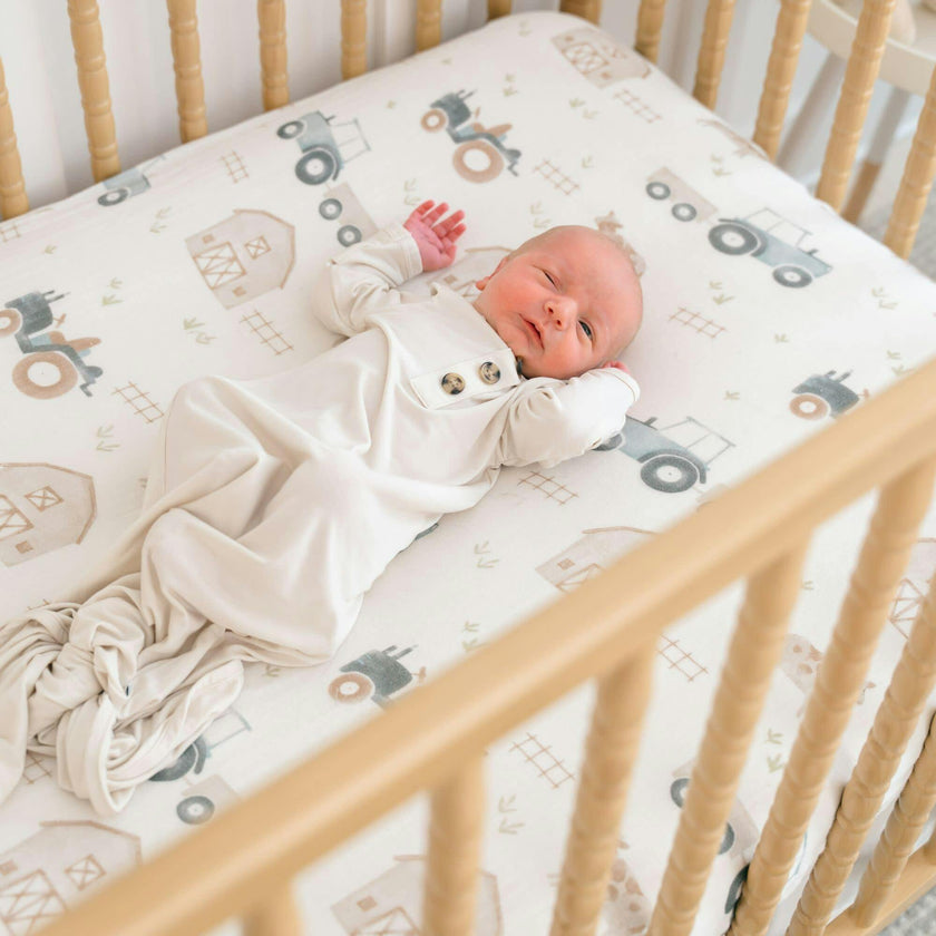 Charlie Farmhouse Tractor Crib Fitted Sheet for Baby Nursery