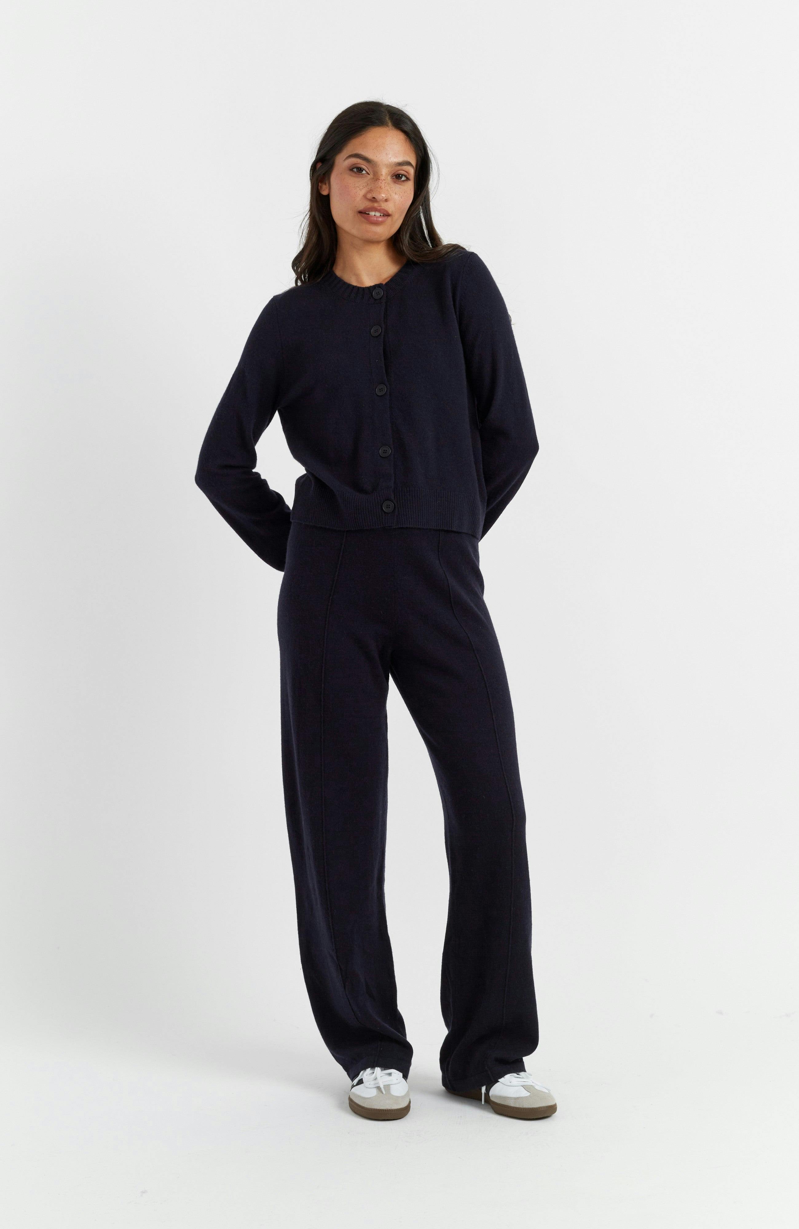 Wool Cashmere Blend Crew Neck Cropped Cardigan