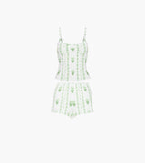 The Sadie Pointelle PJ Set - White/Green Arcadia Border
