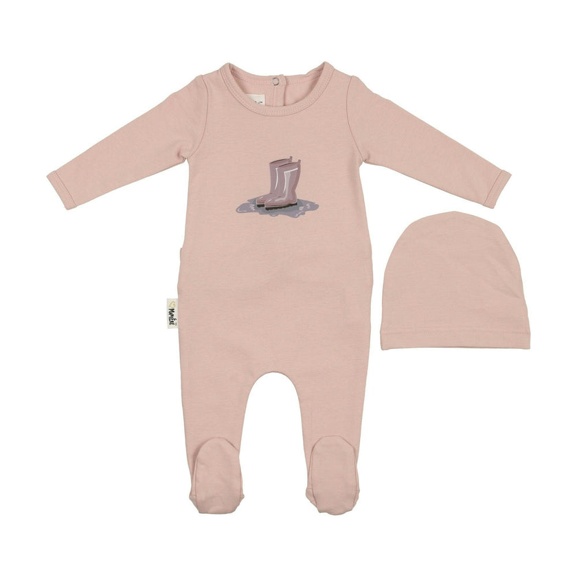 Rain Boot Print Footie and Beanie Set