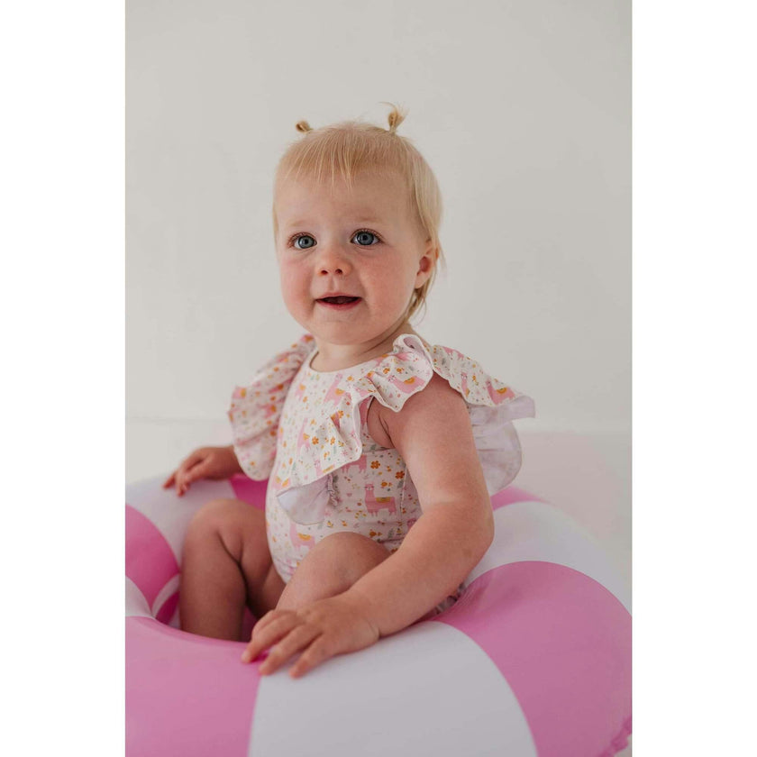 Baby Girl Ruffle Sleeve Cross Back Swimsuit