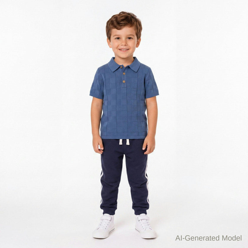 Boys Sweater Knit Polo | Tonal Checker