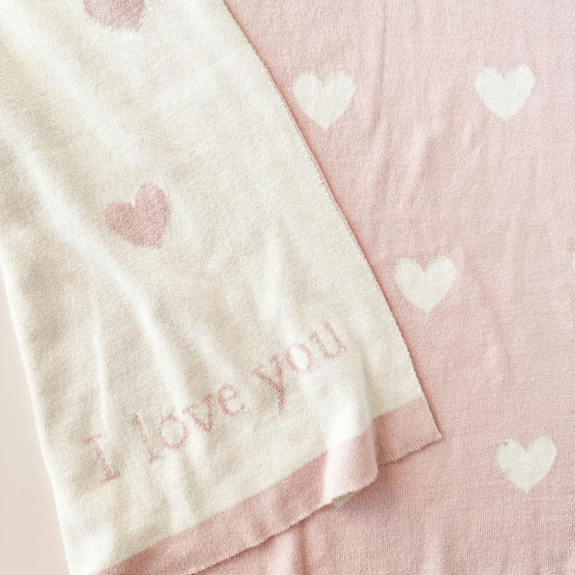 Heart I Love You Blanket and Bunny Rattle Gift Set