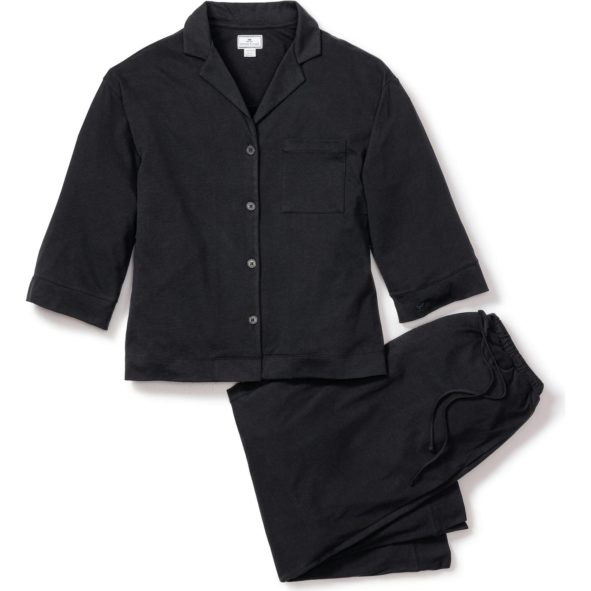 The Olivia Wide Leg Pima Pajama Set in Black