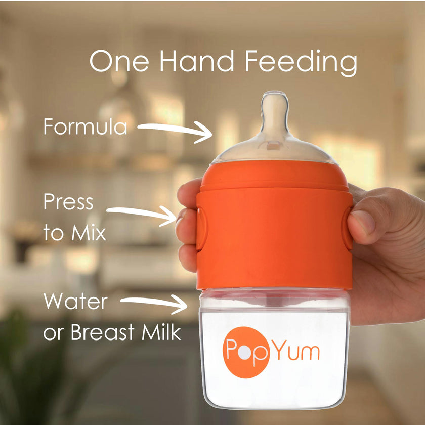 PopYum Orange Baby Bottle Set 4-Pack with Gray Drying Rack & Clear Drying Mat Bundle