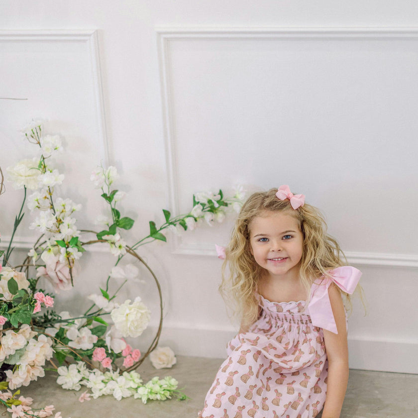 Pink Chocolate Bunny Smocked  Dress