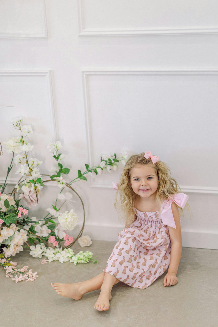 Pink Chocolate Bunny Smocked  Dress