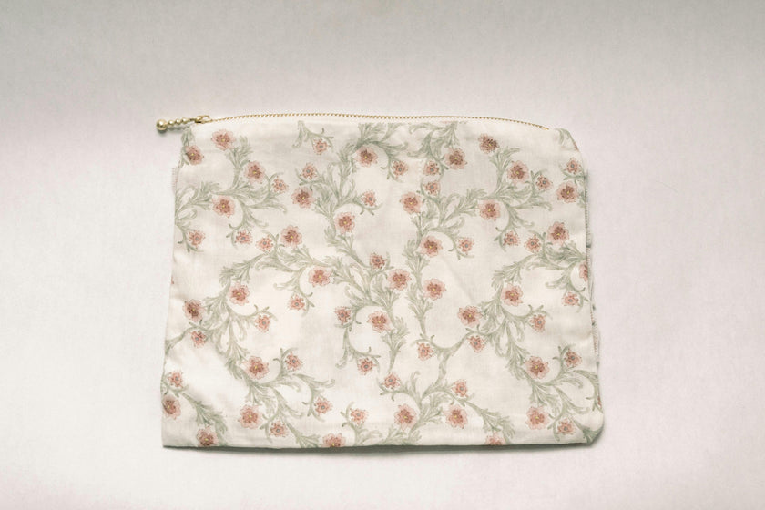 Lilac Vine Scroll Timeless Floral Ruffle Zipper Pouch