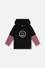 Fake Double Sleeve Hooded Shirt Royal Blue And Red