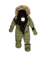 Baby Original One Piece Puffy Snowsuit With Removable Mittens And Boots Olive Green