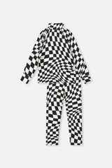 Two Piece Thermal Underwear White Checkered Print