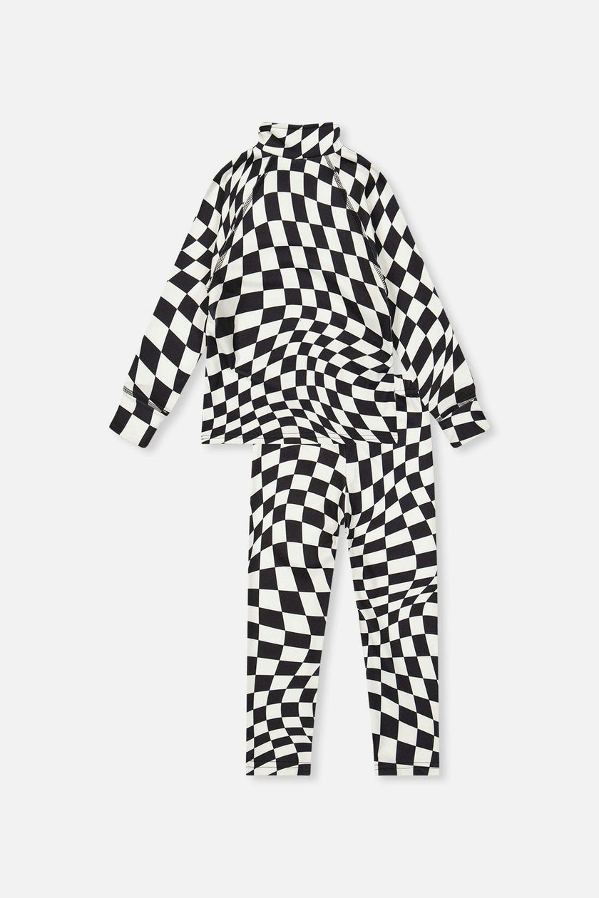 Two Piece Thermal Underwear White Checkered Print