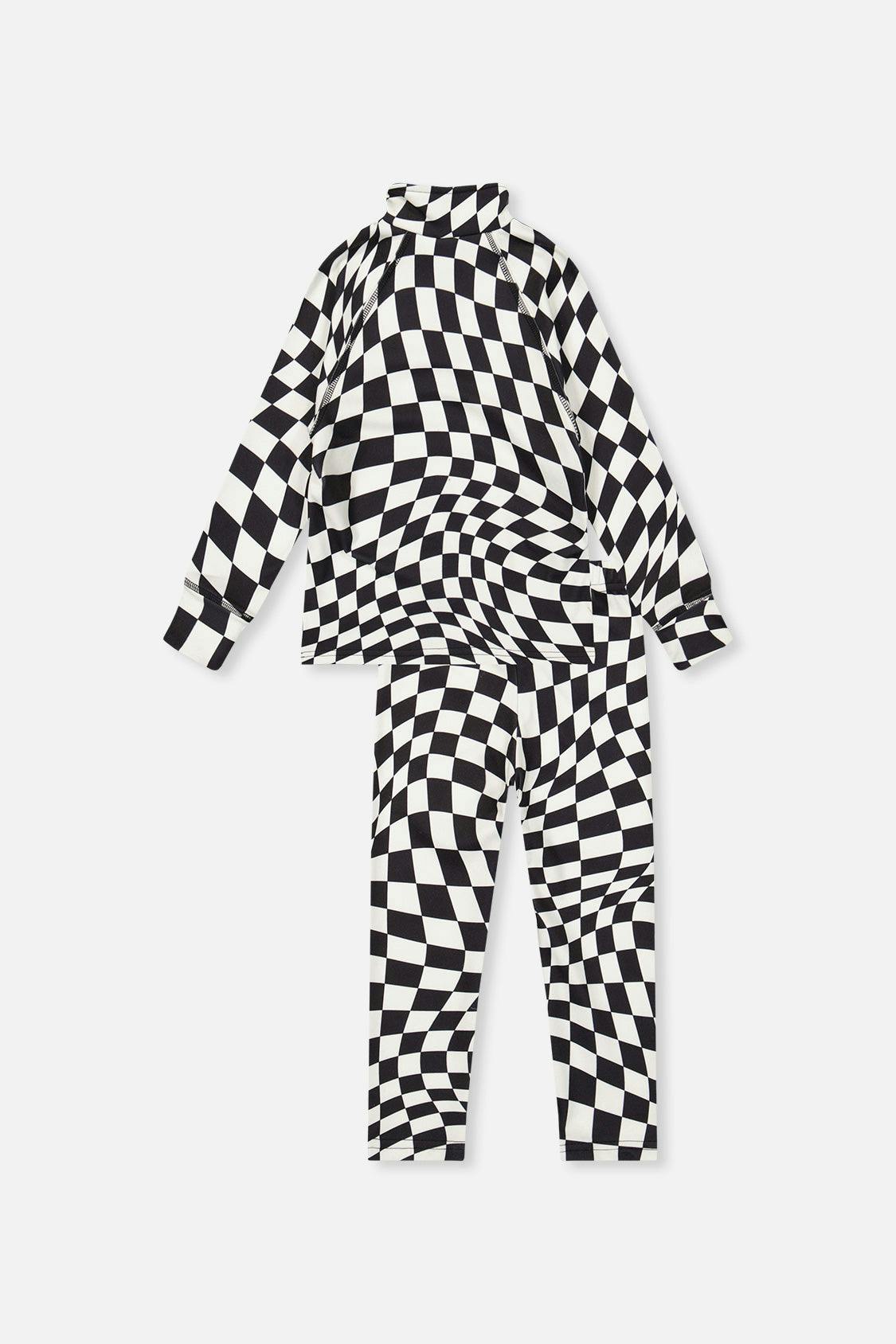 Two Piece Thermal Underwear White Checkered Print
