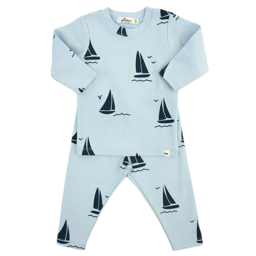 Denim Sailboat Print Two Piece Set