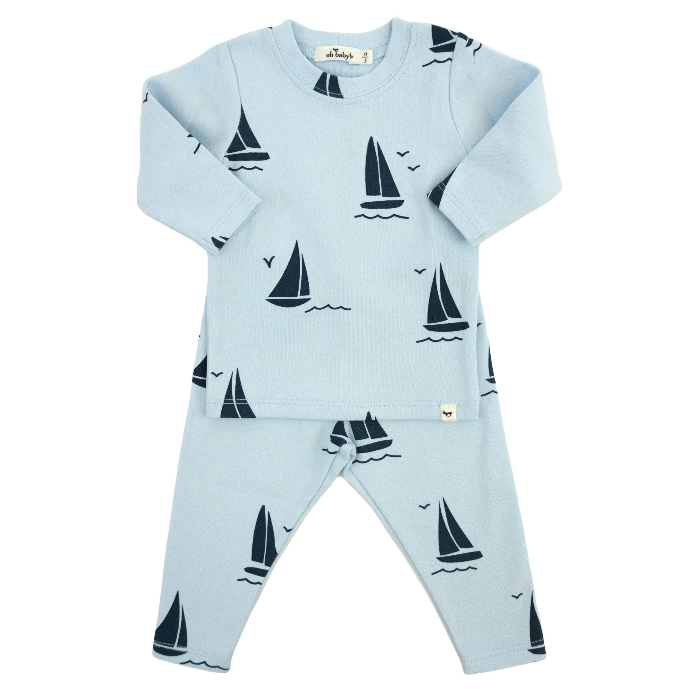 Denim Sailboat Print Two Piece Set
