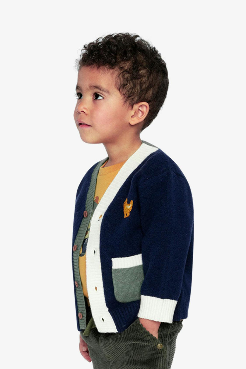 Knit Cardigan With Dino Dark Blue, Green And Yellow