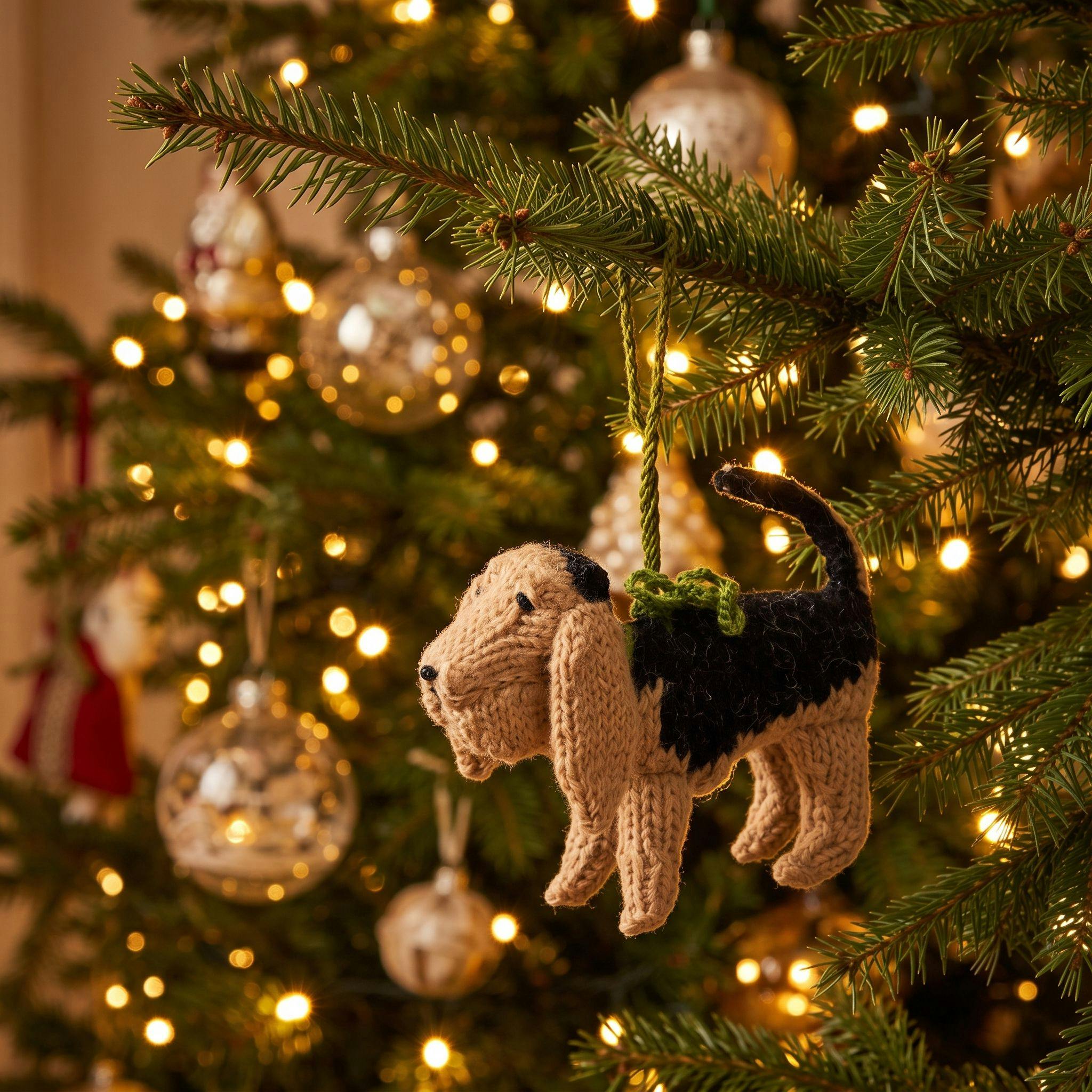 Bloodhound Dog Hand Knit Christmas Ornament
