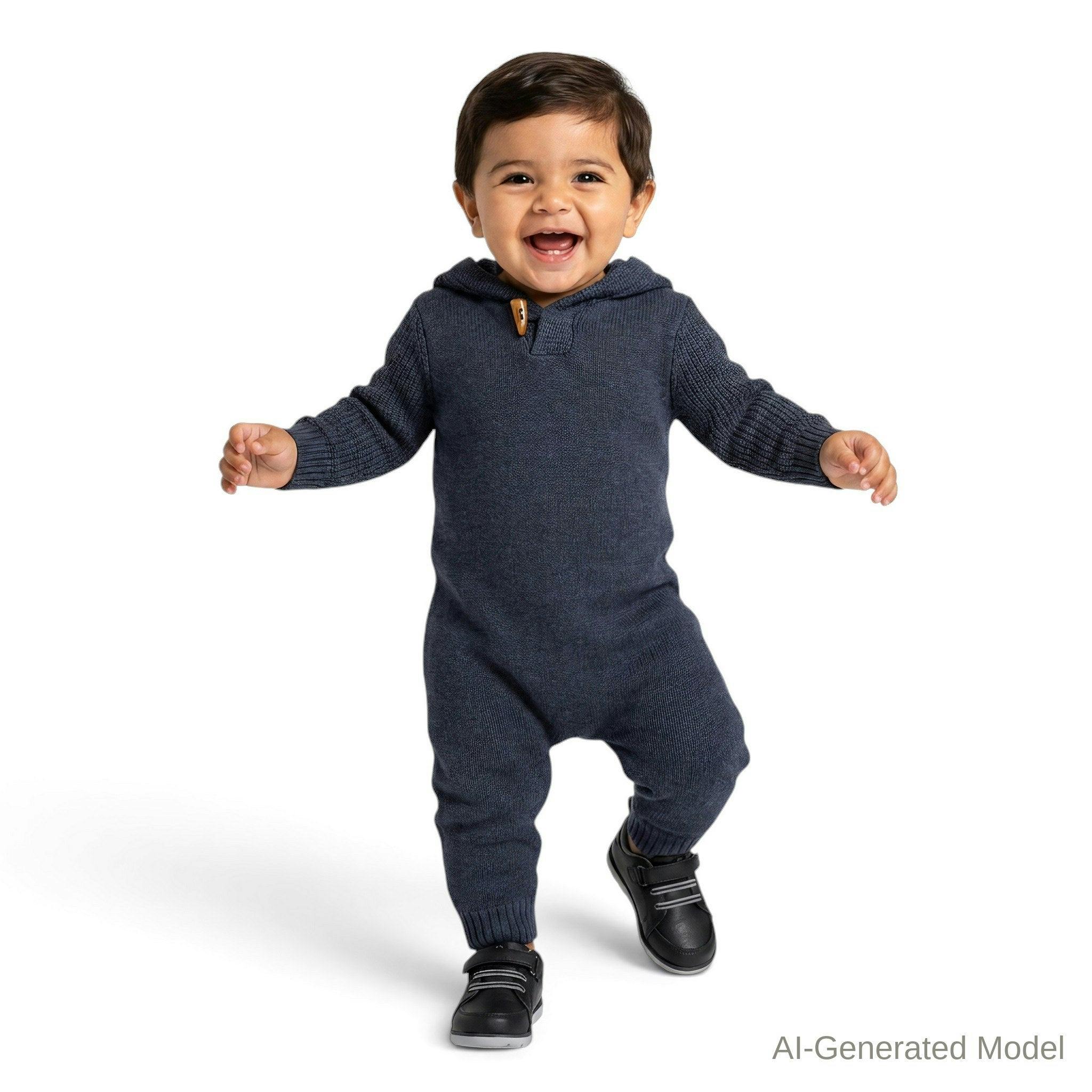 Infant Boys Hooded Sweater Romper | Navy