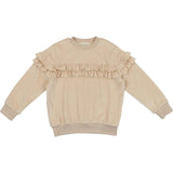 Velour Crew Neck Ruffle Chest Long Sleeve Sweatshirt