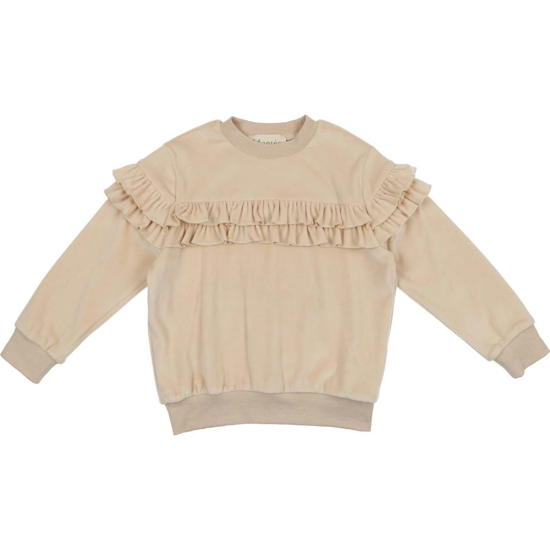 Velour Crew Neck Ruffle Chest Long Sleeve Sweatshirt