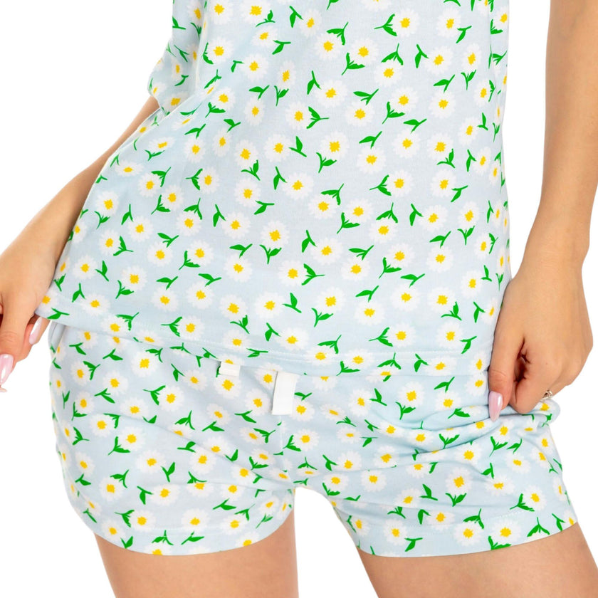 Women's Daisy Jersey Short PJ Set - Blue Organic Stretch Cotton
