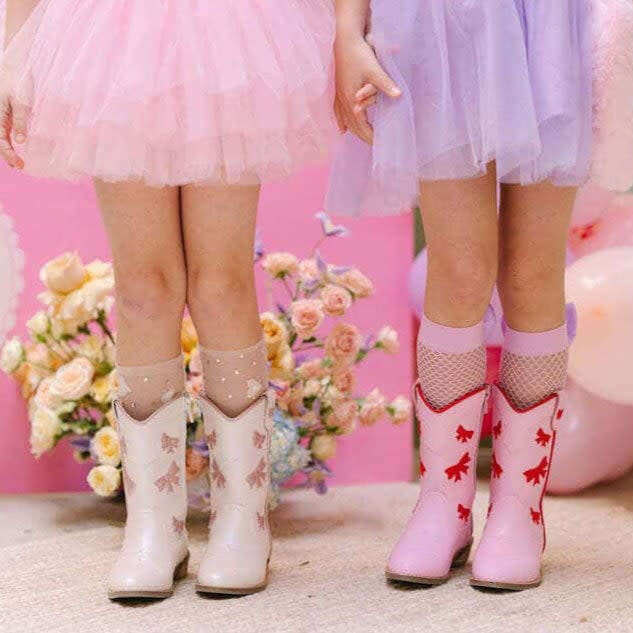 Cowgirl Red + Pink Bow Boots, Pink