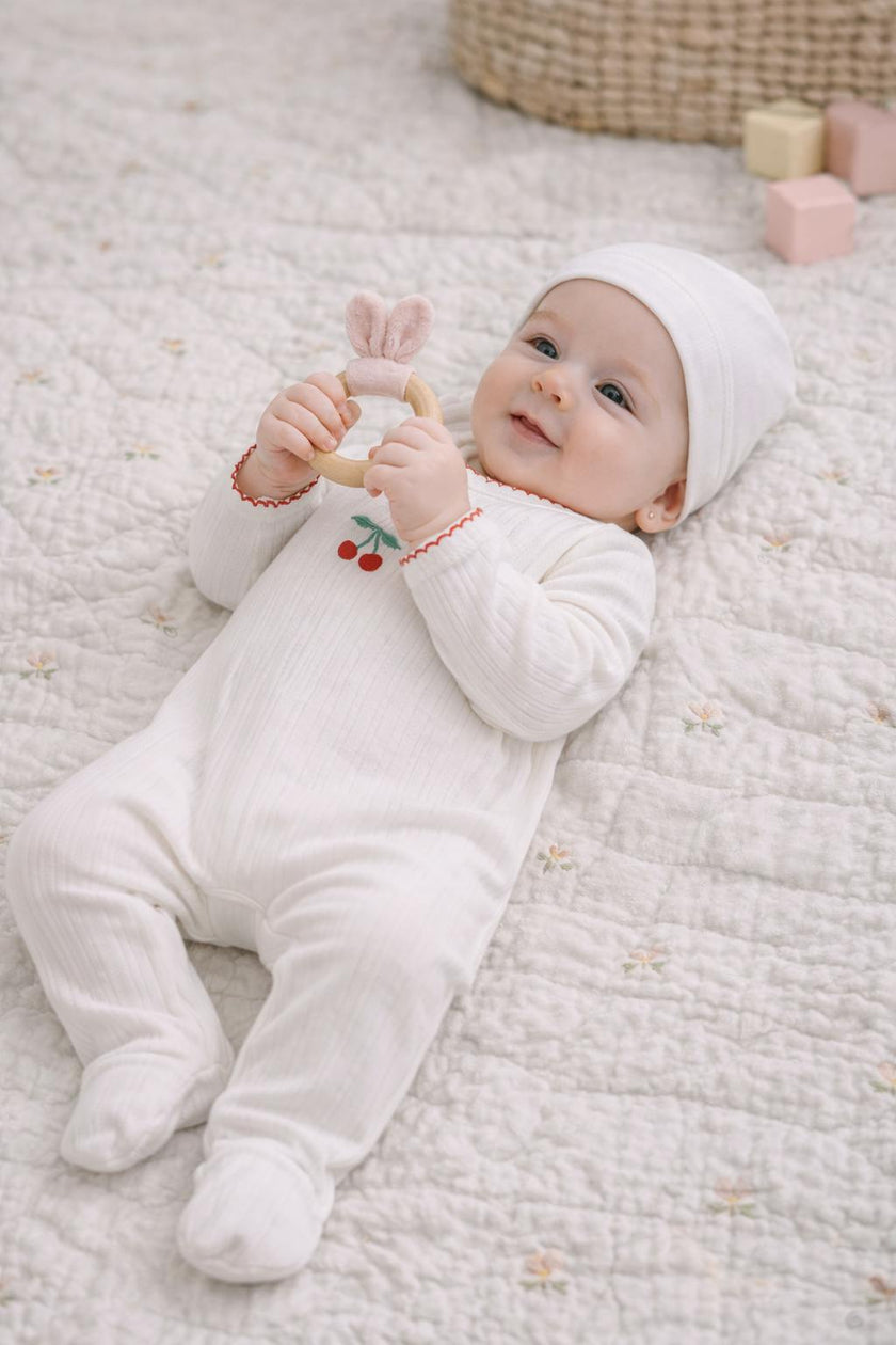 Pointelle Cherry Footie, Ivory