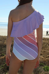 Coral Sea Rainbow One Shoulder Ruffle
