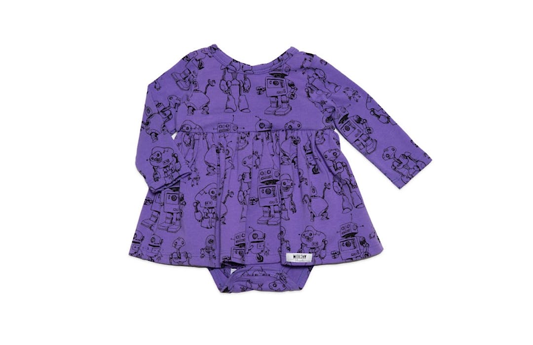 Long Sleeve Bubble Romper in Robots