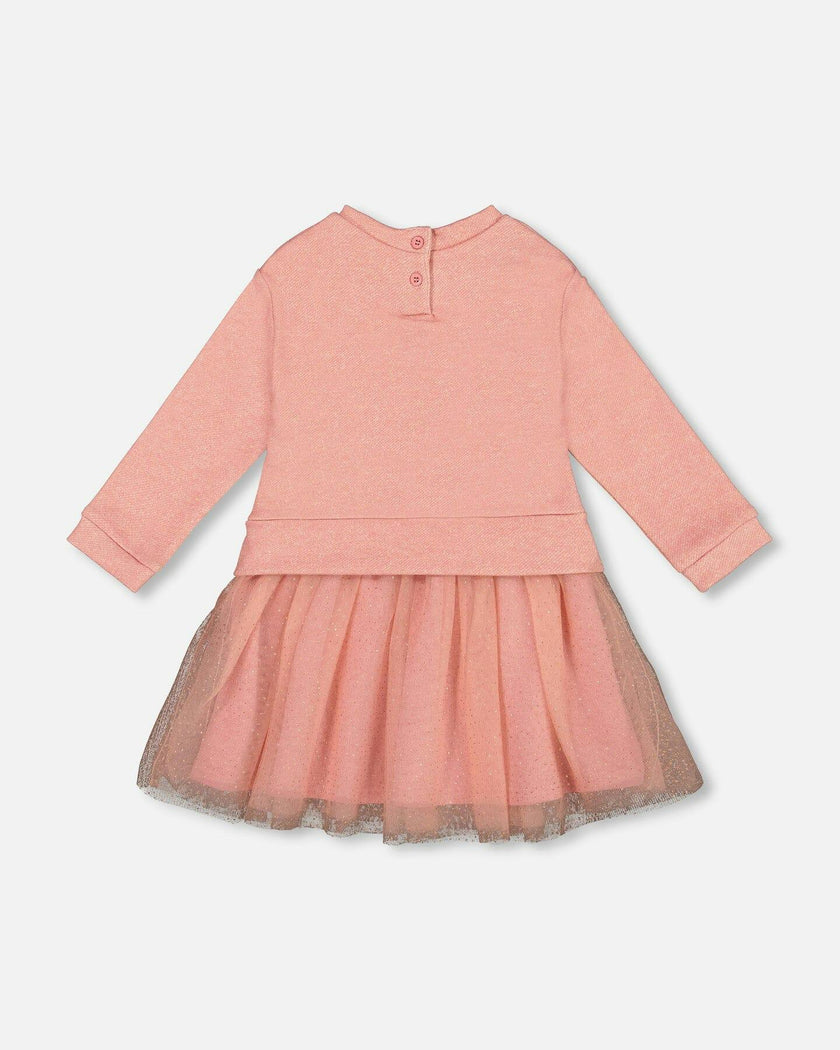 Bi-Material Dress with Mesh Skirt and